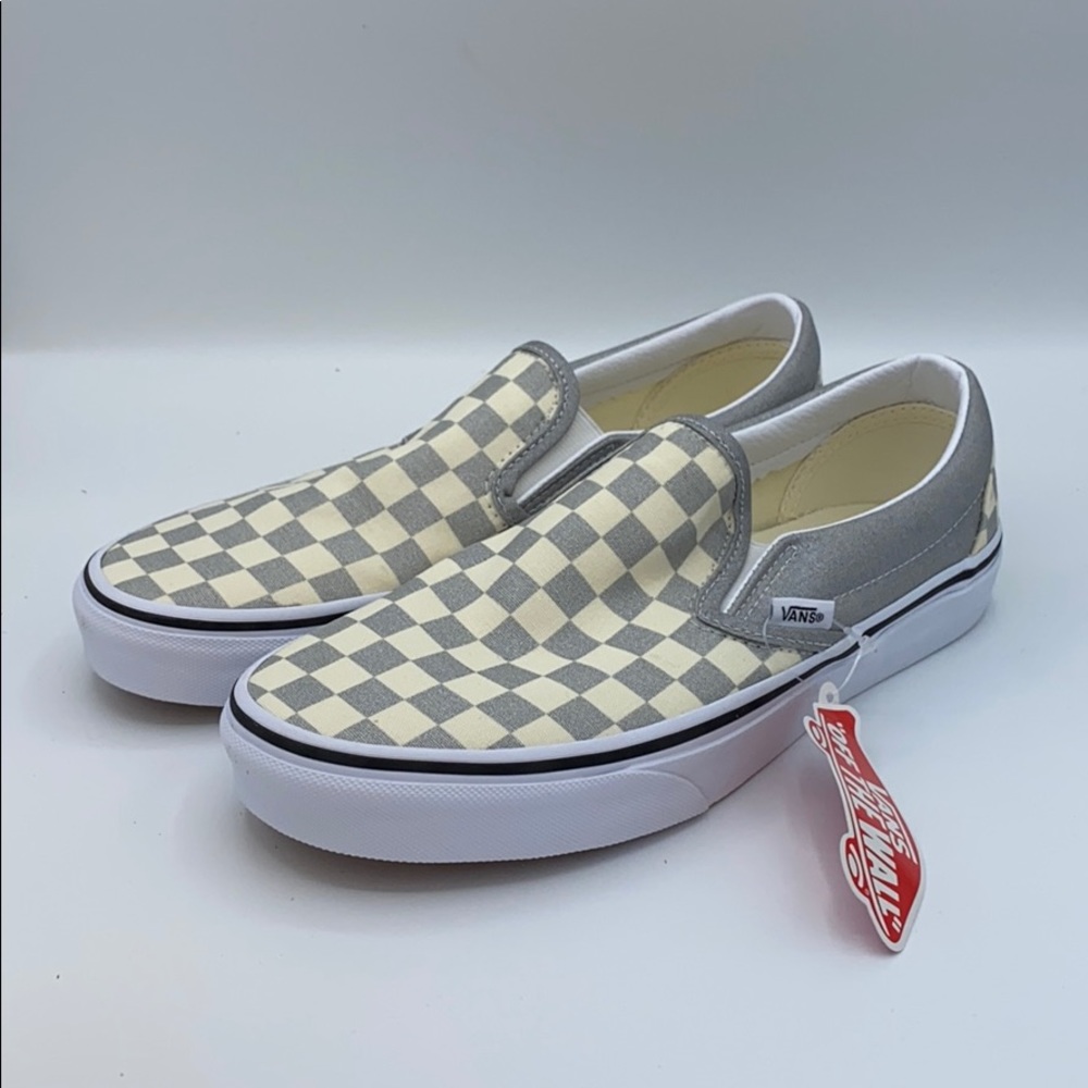 Vans classic slip on checkered board silver white